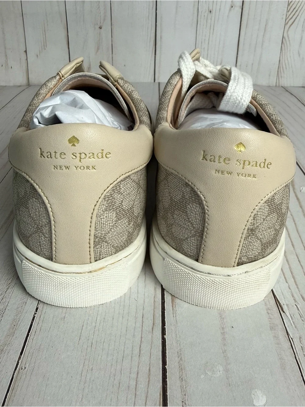Kate Spade Taupe Erin Spade Flower Logo Sneakers Lace Up Vegan Leather